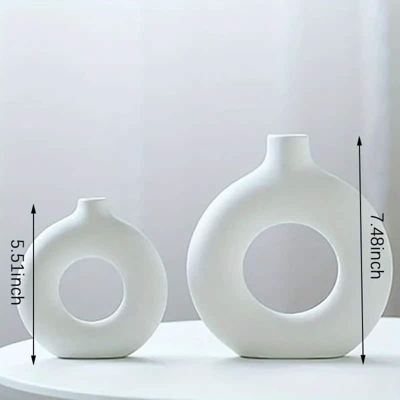 Curata Set of 2 White Ceramic Donut Vases - Modern Home Décor