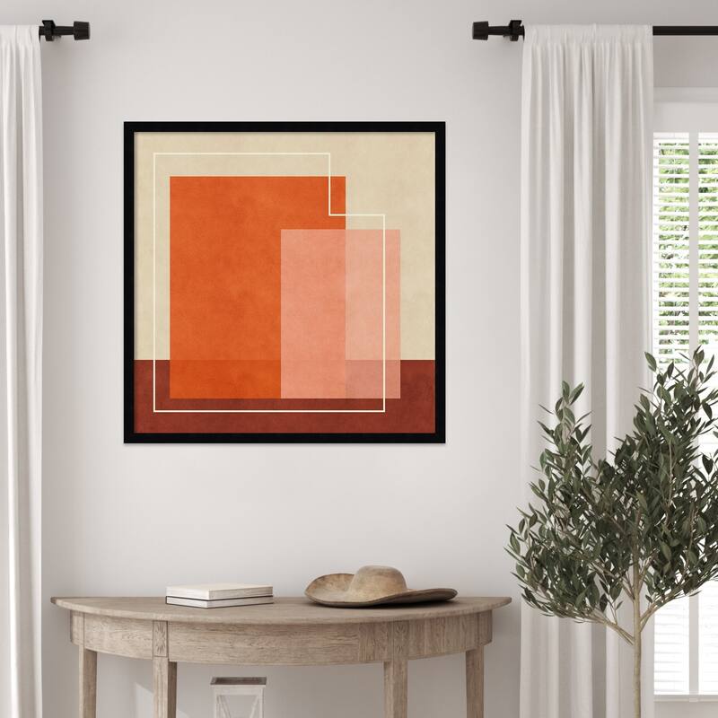 Red Squares by Sarah Leonard Wood Framed Wall Art Print