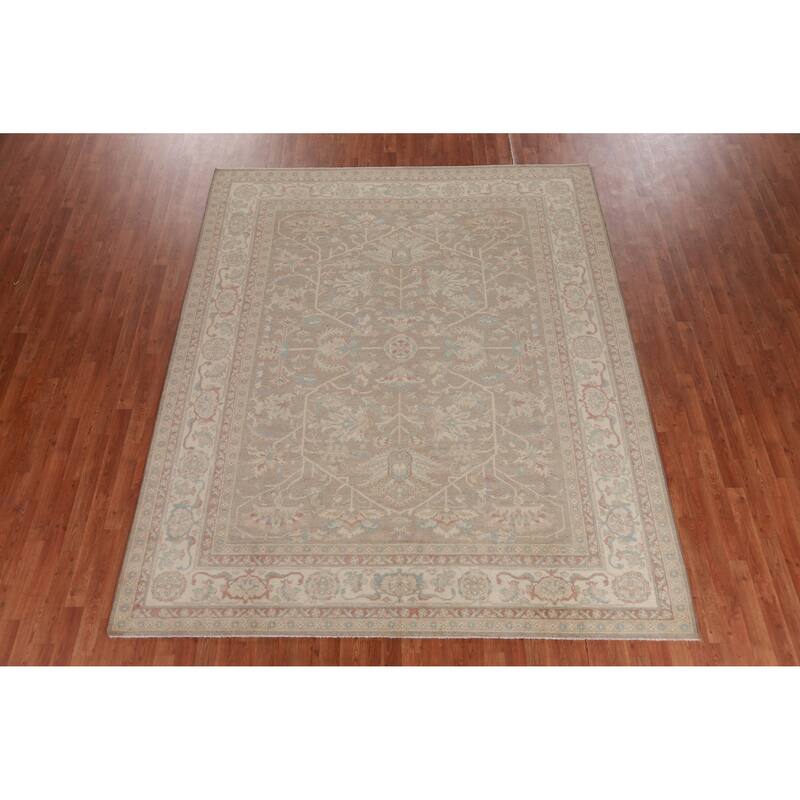 Hand Knotted Oriental 100% Wool Carpet Transitional Floral Beige & Ivories Oushak Area Rug - 9' 9'' X 8' 0''