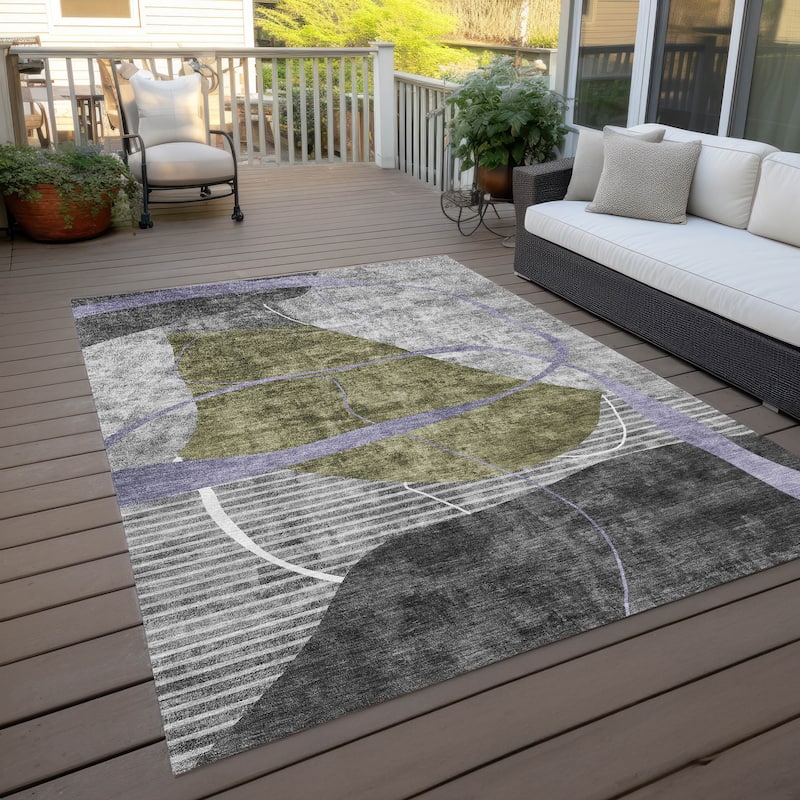 Machine Washable Indoor/ Outdoor Chantille Contemporary Abstract Rug