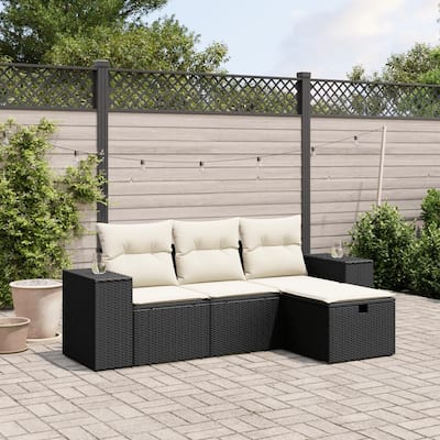 vidaXL Patio Sofa Set with Cushions Outdoor Furniture 4 Piece Poly Rattan