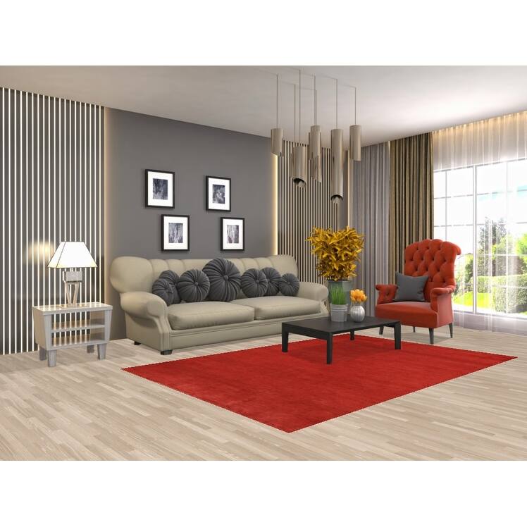 Modern Gabbeh Oriental Area Rug Handmade Red Wool Carpet - 5'2" x 7'9"