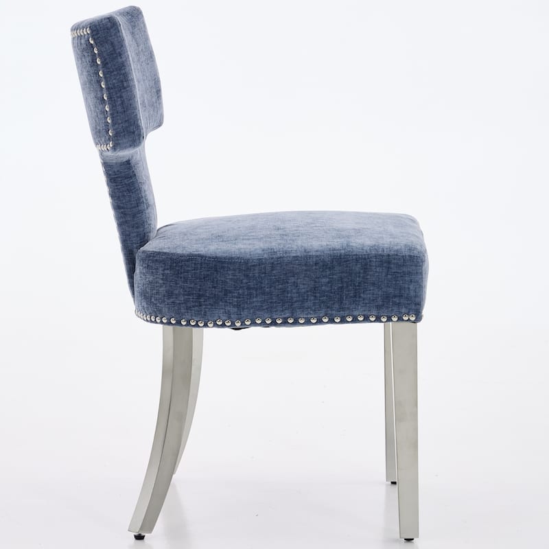 Mid Century Modern Dining Chairs Set of 2,Farmhouse Chenille Fabric Upholstered Accent Chair Curved Backrest