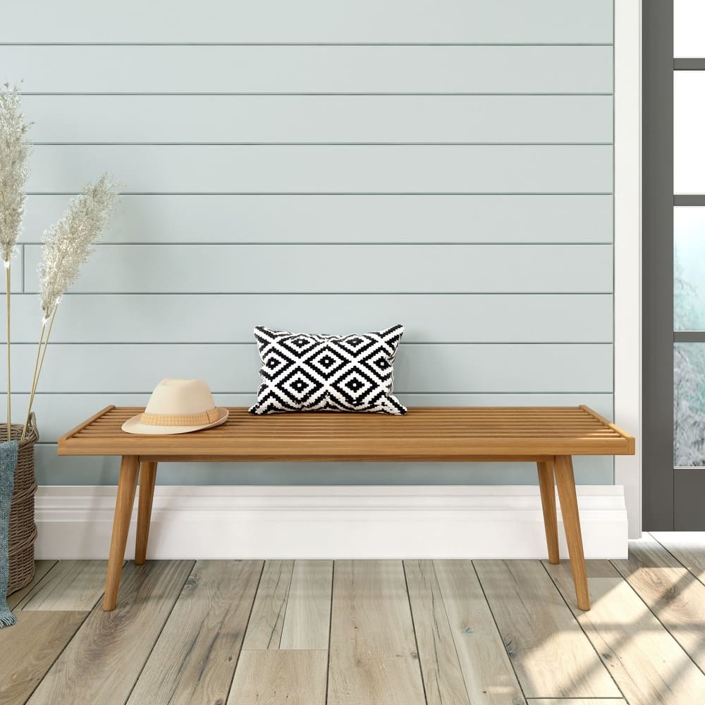Plank and Beam Mid Century Double Wood Entryway Bench