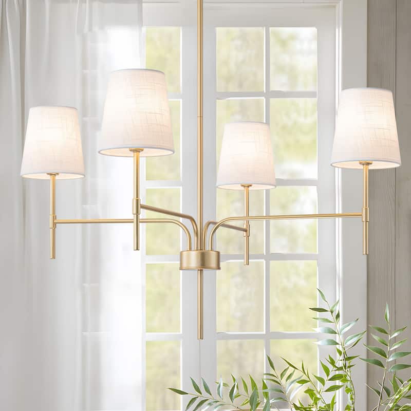 Starsky Transitional & Modern Chandelier with White Fabric Shades - 4-Light - Gold