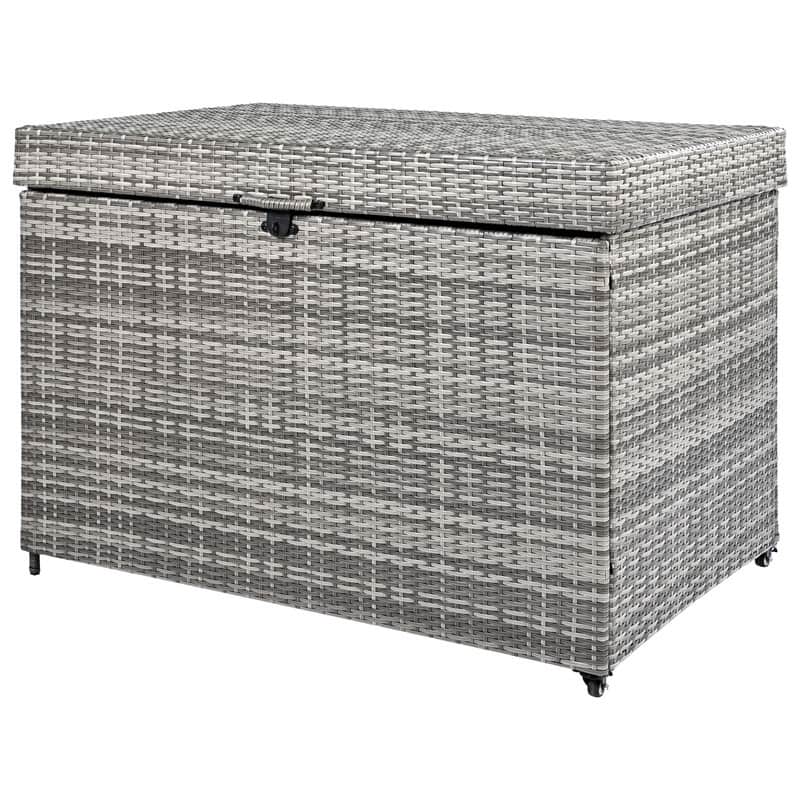 230-Gallon All-Weather Wicker Deck Storage Box With Wheels, Rattan Patio Organizer For Outdoor Furniture, Garden Tools. - Grey