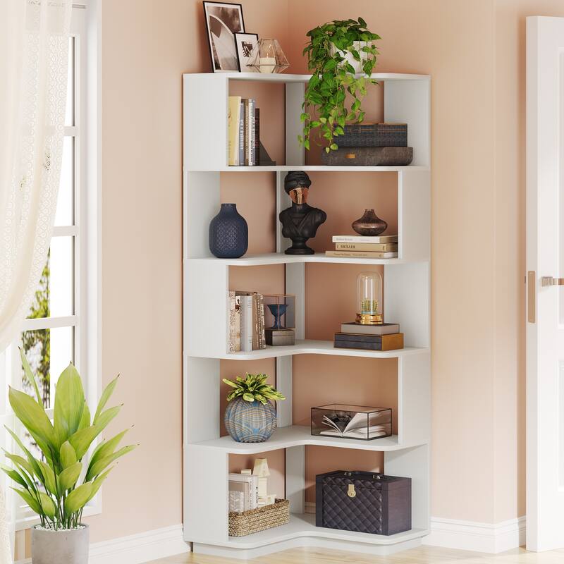 6-Tier Corner Book Shelf, 64.9"Tall Freestanding Wood Industrial Bookcase Bookshelf