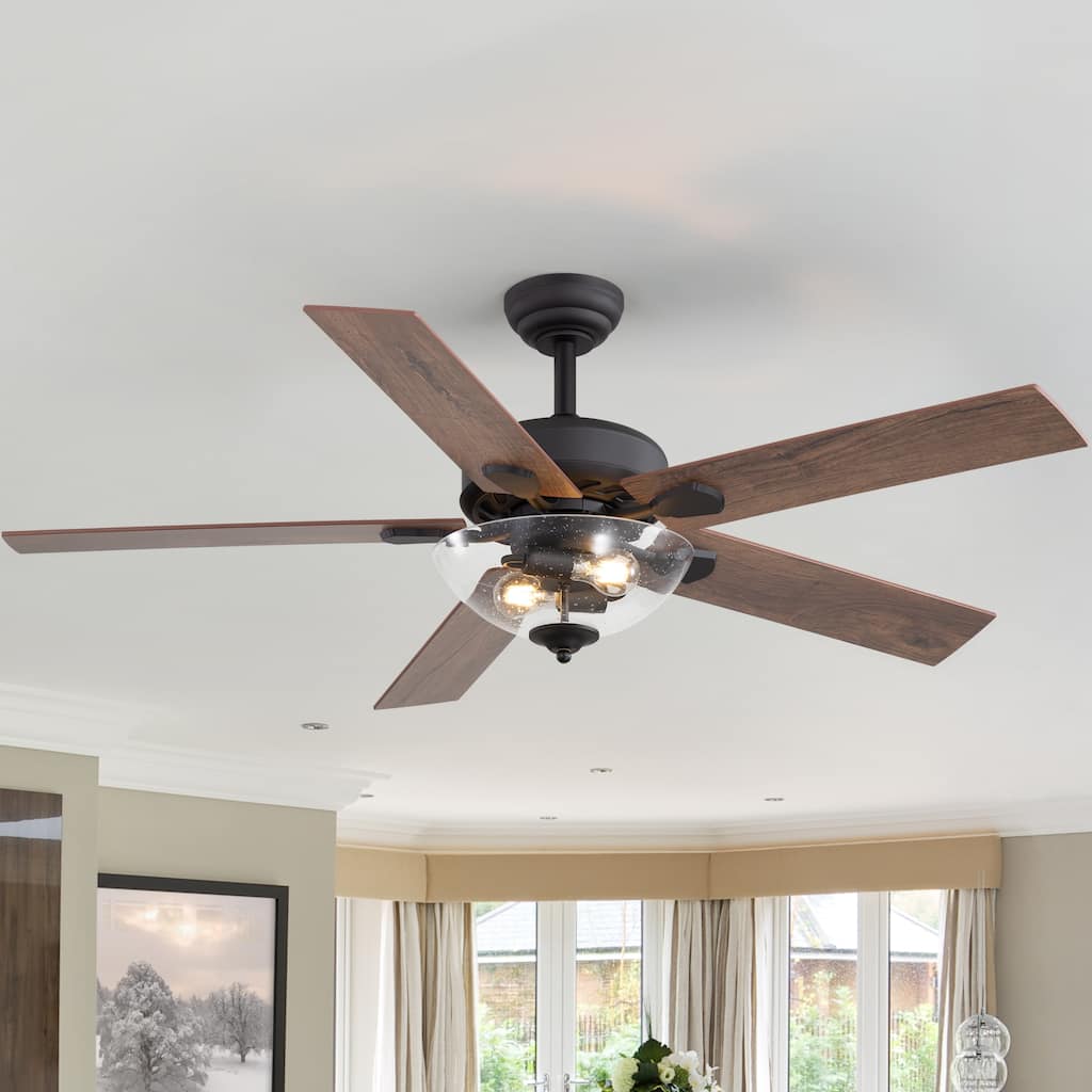 52" Reversible 5-Blade Glass Shade Ceiling Fan with Light and Remote