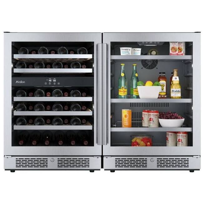 Avallon AWCBV45140 48" Wide 45 Bottle Capacity Dual Zone Wine Cooler - Stainless Steel