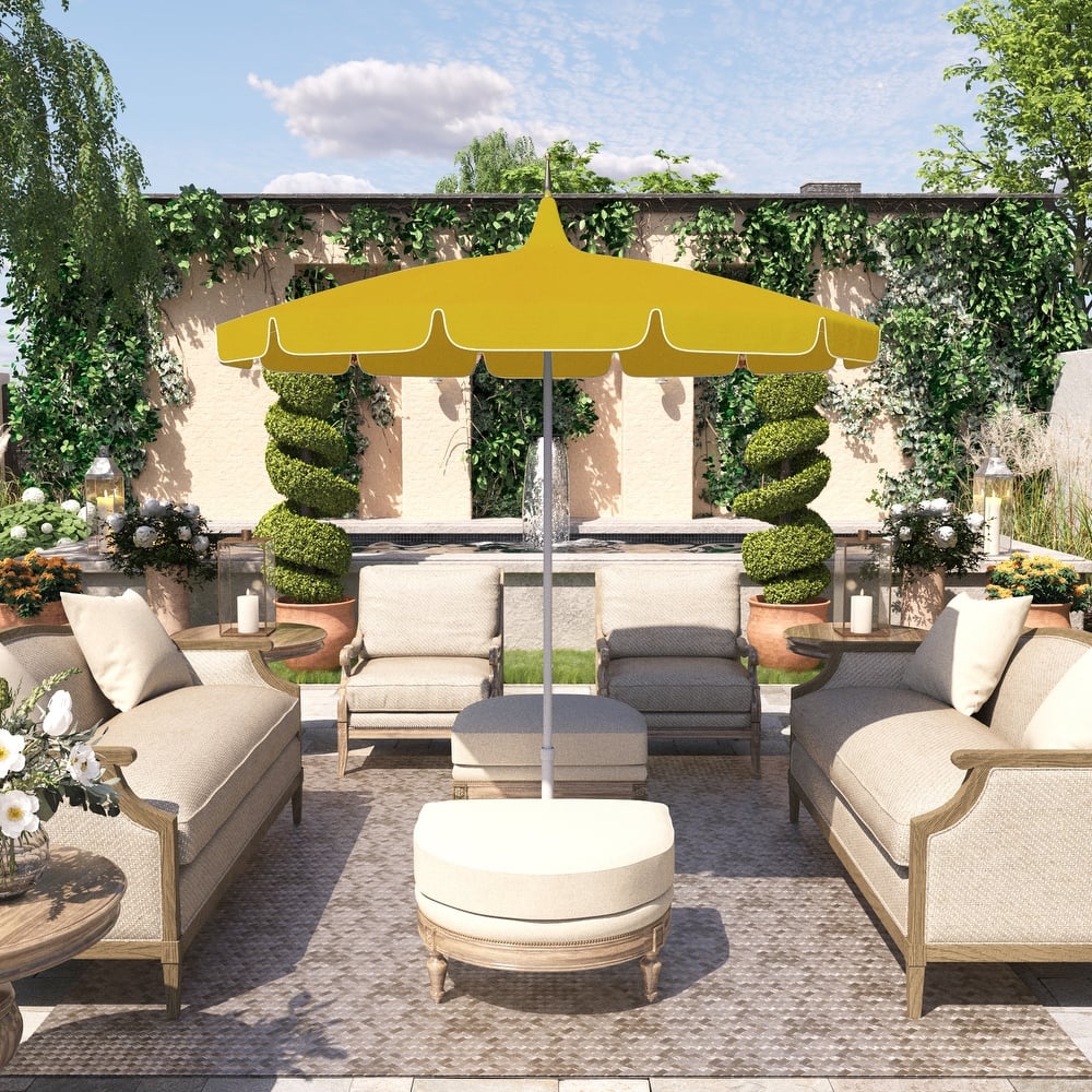 California Umbrella 85' Classic Pagoda Series Patio Umbrella With White Aluminum Pole Push Lift Sunbrella