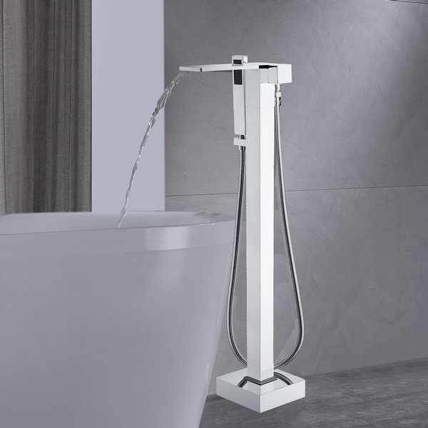 slide 2 of 2, chrome waterfall floor mount tub filler free standing - 8' x 10'