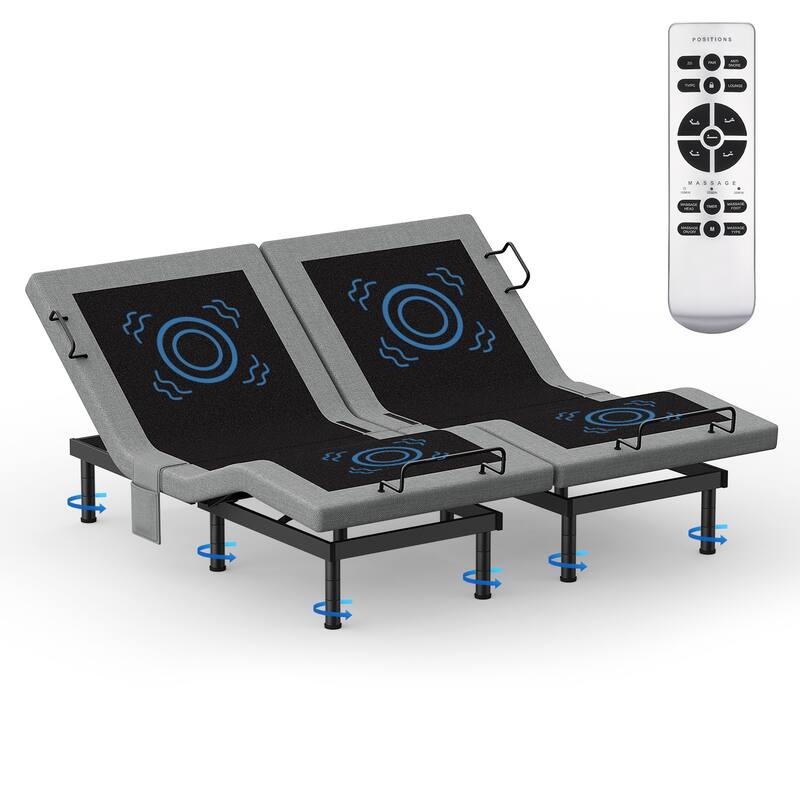 Twin Split King Size Adjustable Bed Base Frame with Massage - Split King