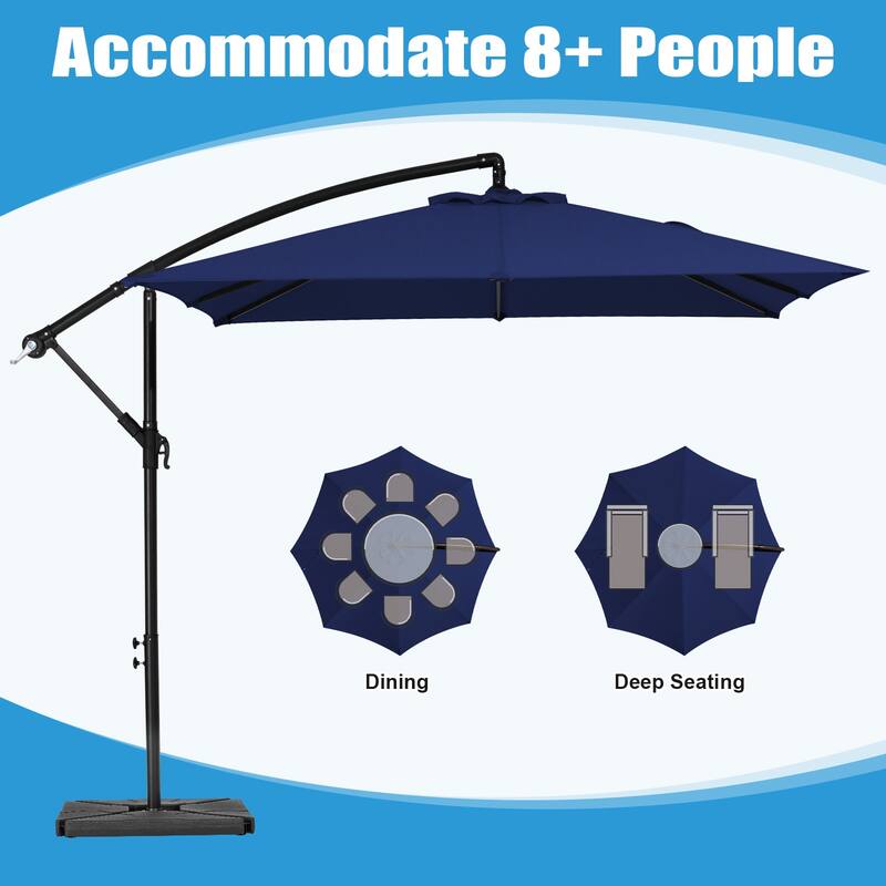 8ft×8ft Square Steel Crank-lift Cantilever Umbrella With Weighted Base