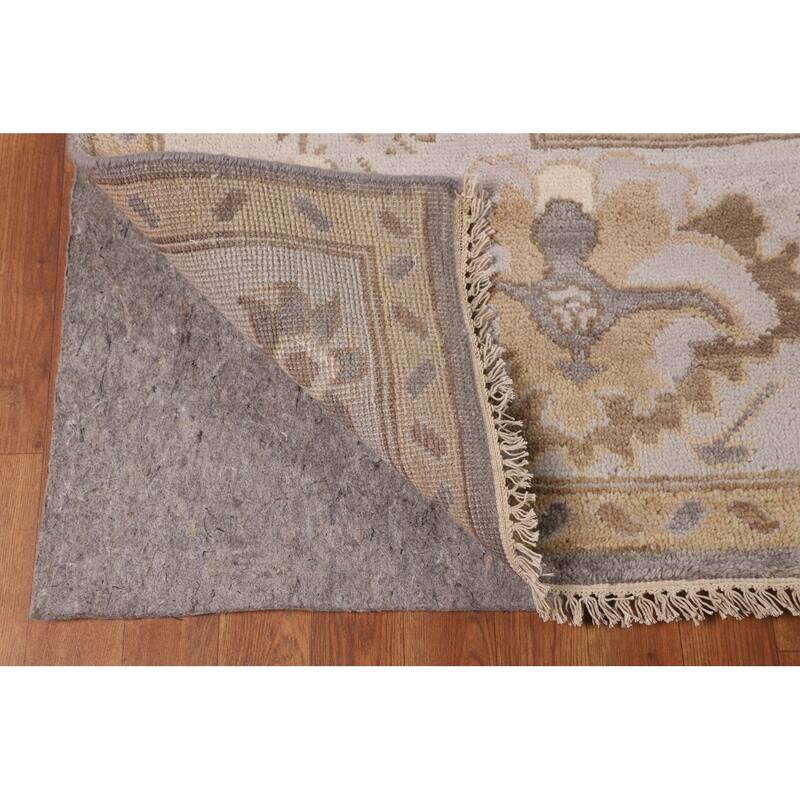 Gray Oushak Indian Area Rug Hand-Knotted Floral Wool Carpet - 9'3"x 11'7"