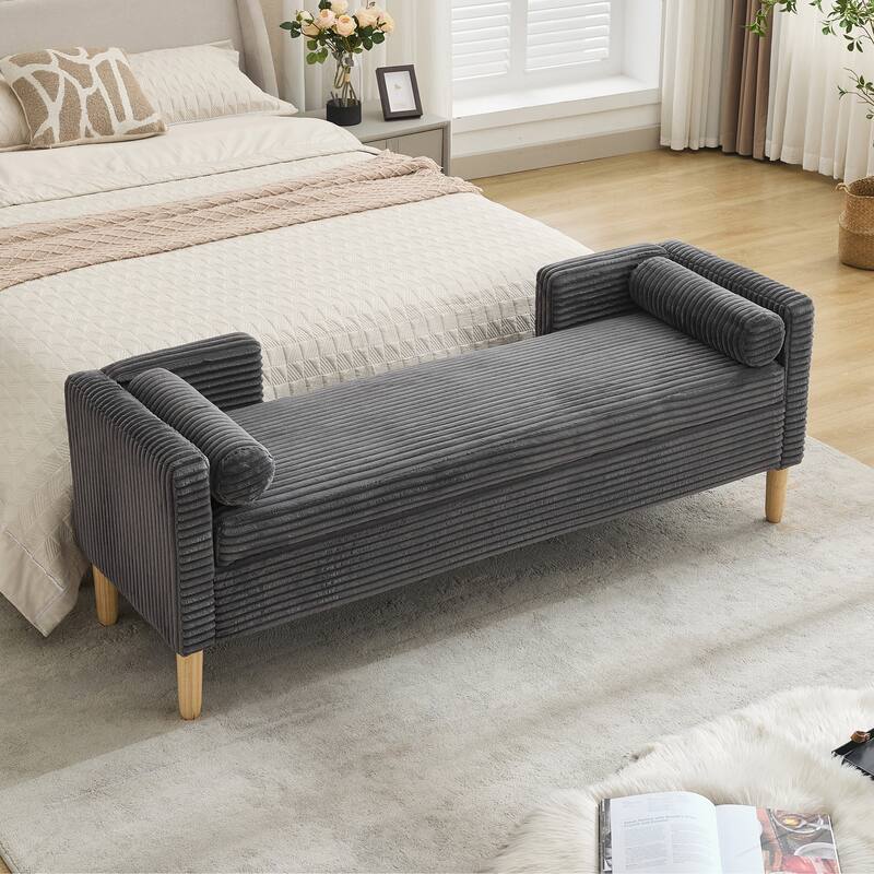 65.4"W End of Bed Storage Bench,Modern Ottoman Bench with Arms and Pillows