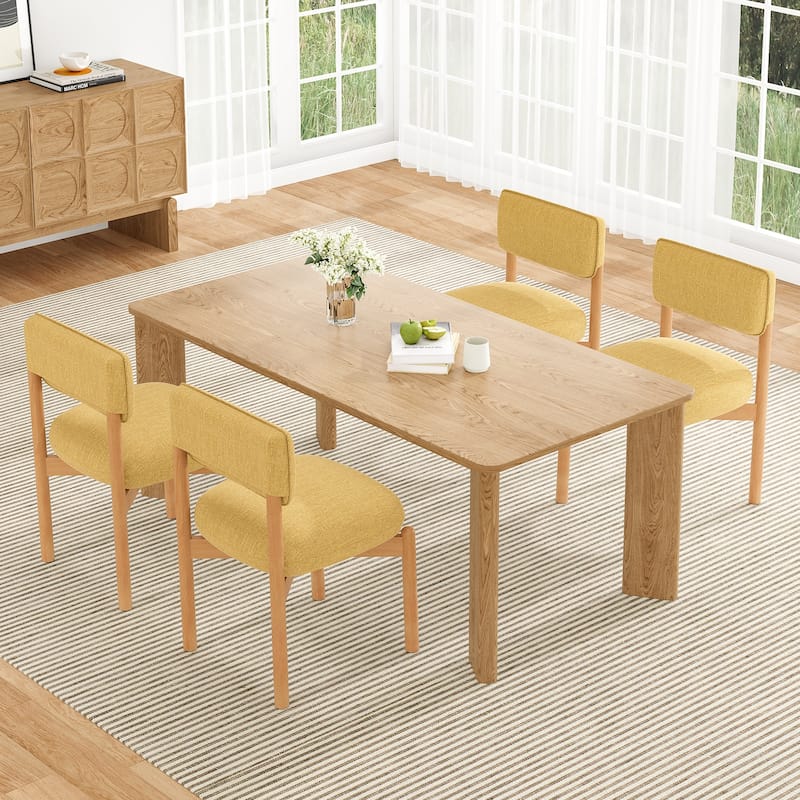 Modern Wooden Blended Linen Dining Chair (Set of 2)