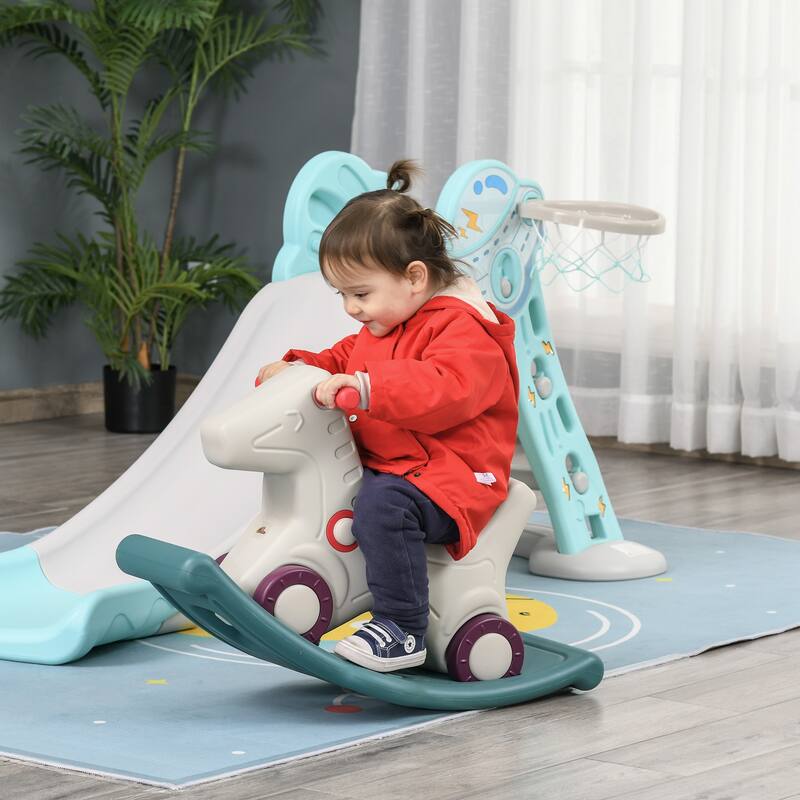Kids 2-in-1 Rocking Horse & Sliding Car, Indoor & Outdoor Ride-On Toy with Detachable Base and Smooth Materials - Grey