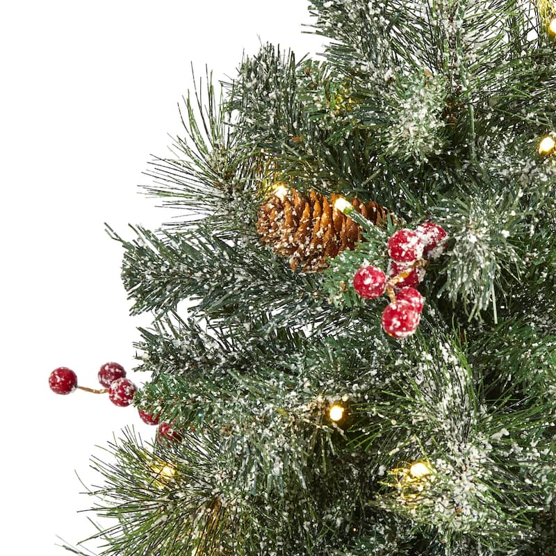 4ft. Frosted Pine, Pinecone & Berries Artificial Christmas Tree with 100 Clear LED Lights in Decorative Urn - Petite X-Mas Tree