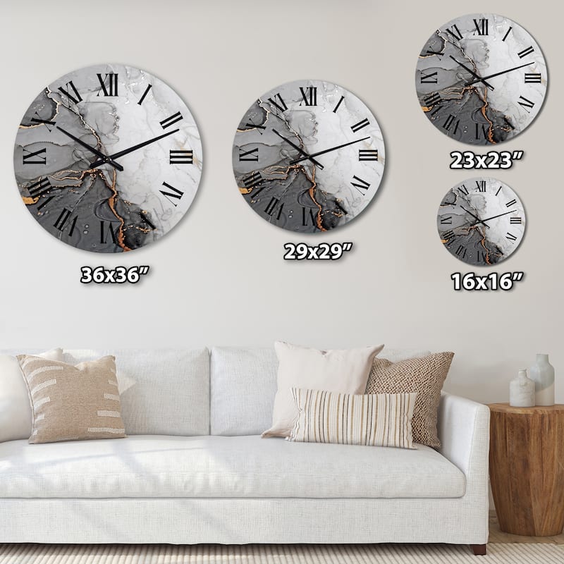 Designart 'Grey And Orange Marble Waves' Modern wall clock