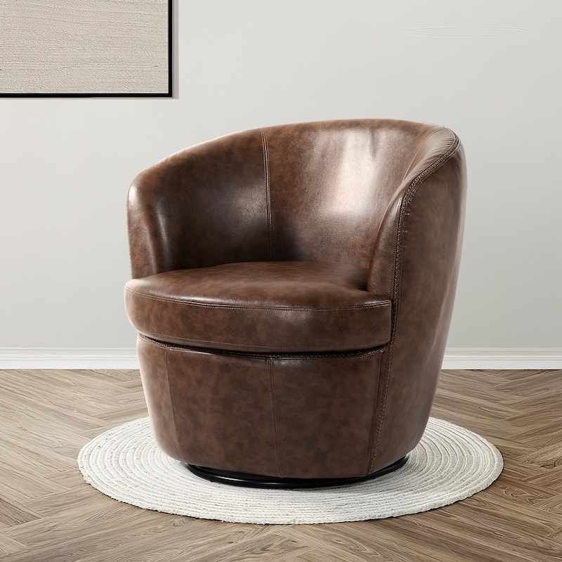 Faux Leather Swivel Barrel Accent Chair for Living Room - Coffee