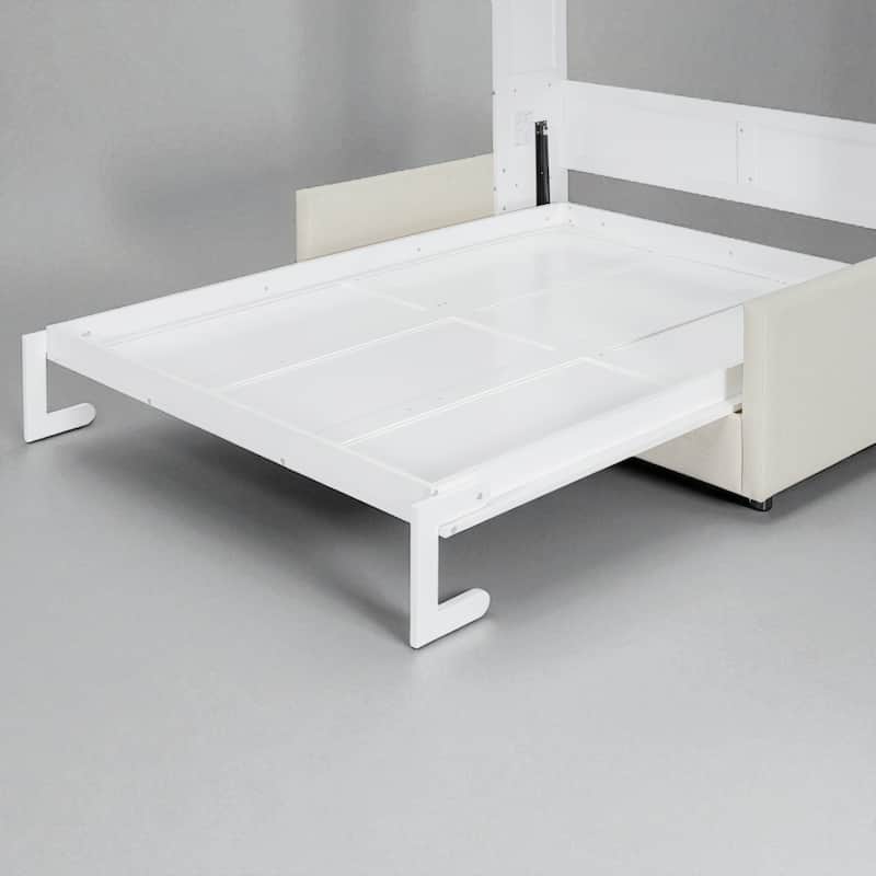 Full/Queen Size Murphy Wall Bed with Sofa Cushion, Pull-Down Foldable Bed with Storage, 600LB Capacity