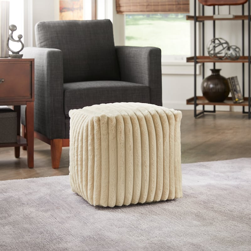 Brunico Upholstered Square Pouf Ottoman by iNSPIRE Q Bold - Taupe Channel Furry Fabric