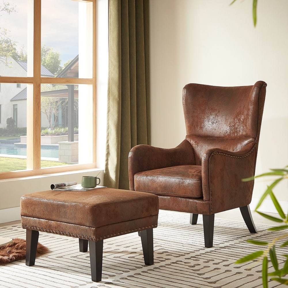 Lorenzo Contemporary Microfiber Wingback Club Chair with Nailhead Trim by Christopher Knight Home
