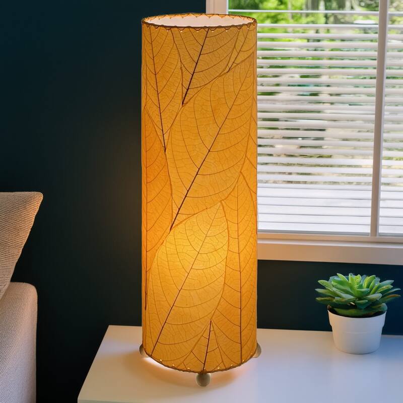 Handmade 24 Inch Cocoa Leaf Cylinder Table Lamp, Cocoa Leaves Shade, 8 x 8 x 24 in. - 8 x 8 x 24 - Orange
