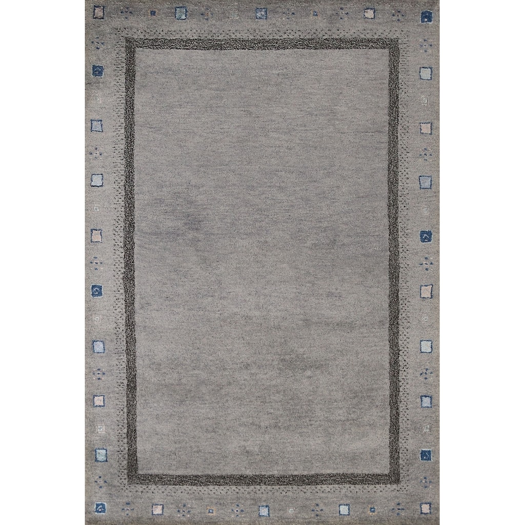Gray Geometric Gabbeh Indian Area Rug Hand-Tufted Wool Carpet - 5'3" x 7'7"