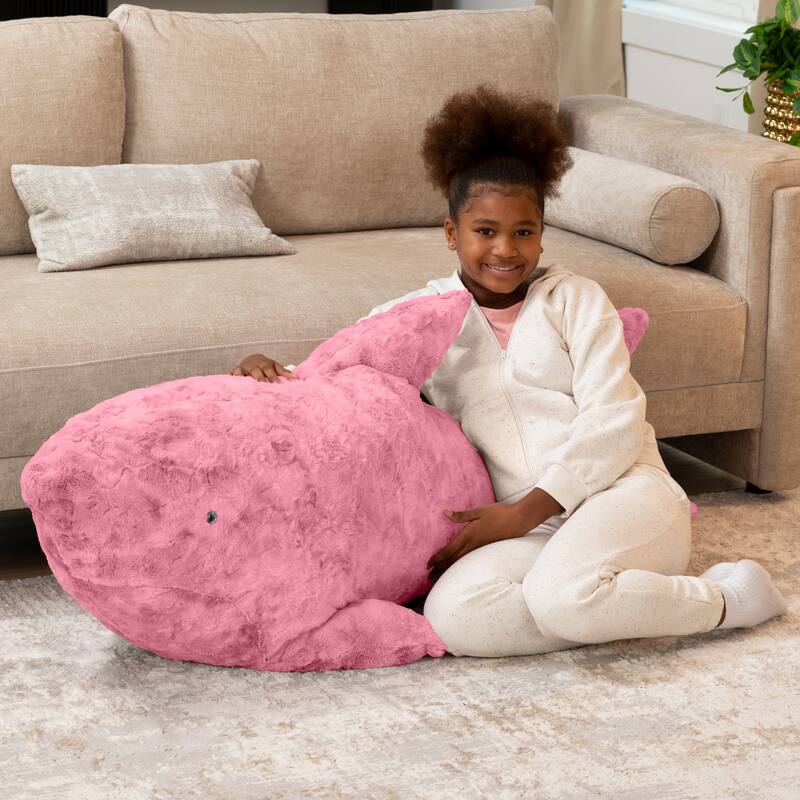 Raven-Symoné Finn the Shark Sea Buddy Large Kids Stuffed Animal Bean Bag and Pouf - Synthetic Fur Wild Rose