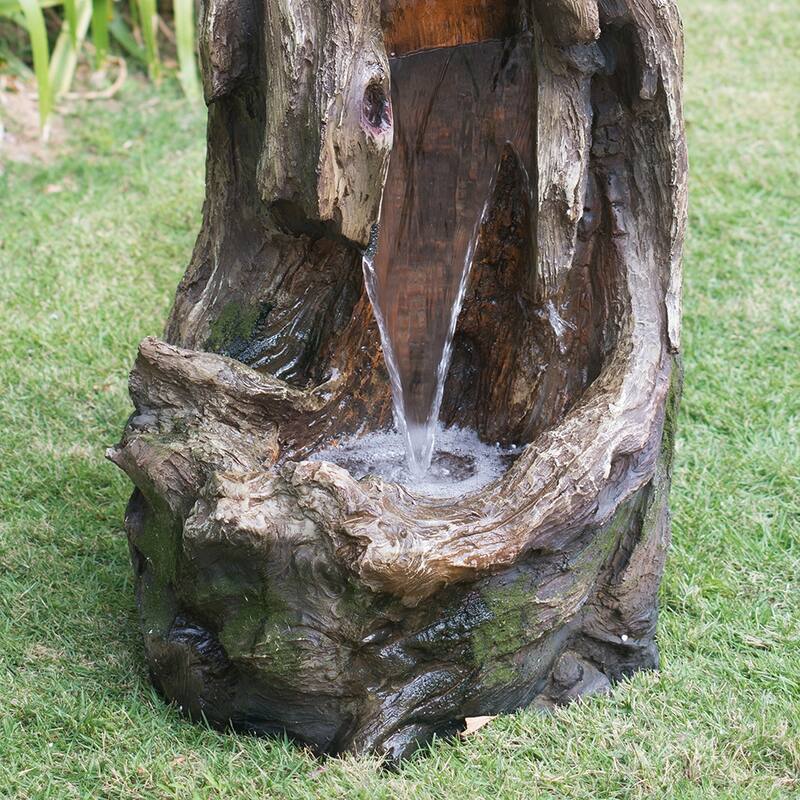 Polyresin Rusitic Floor Standing Waterfall Fountain with Light,Natural Water Feature for Garden Lawn Porch Yard
