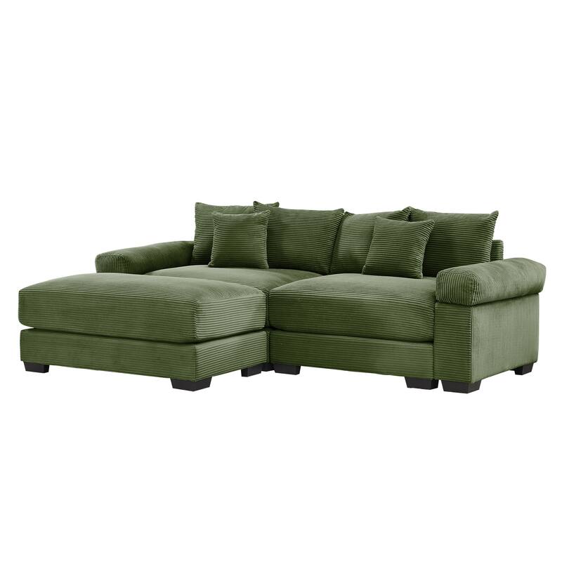 Roomfitters 82.6"/92" Modular L-Shape Sectional, Corduroy Cloud Couch with Ottoman & 6 Pillows