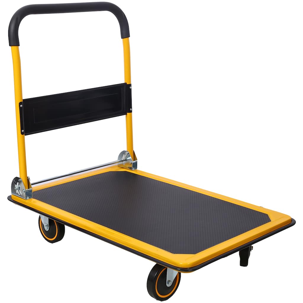 660lb Foldable Steel Platform Dolly, Heavy Duty Swivel Wheels, Yellow