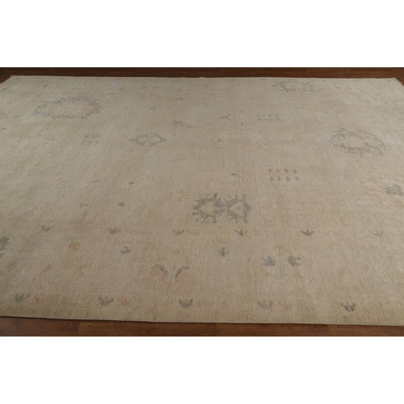 Hand Knotted Oriental 100% Wool Carpet Transitional All-Over Beige & Ivories Oushak Area Rug - 13' 6'' X 9' 10''