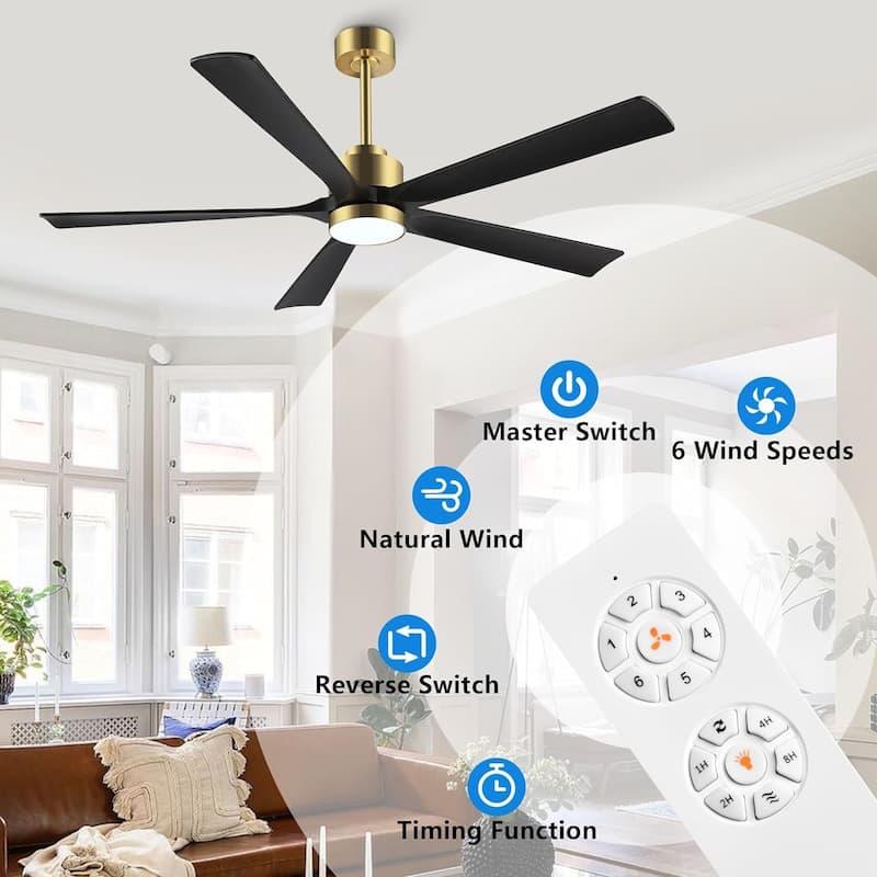 60-inch Modern Solid Wood 5-blade Dimmable LED Ceiling Fan with Remote