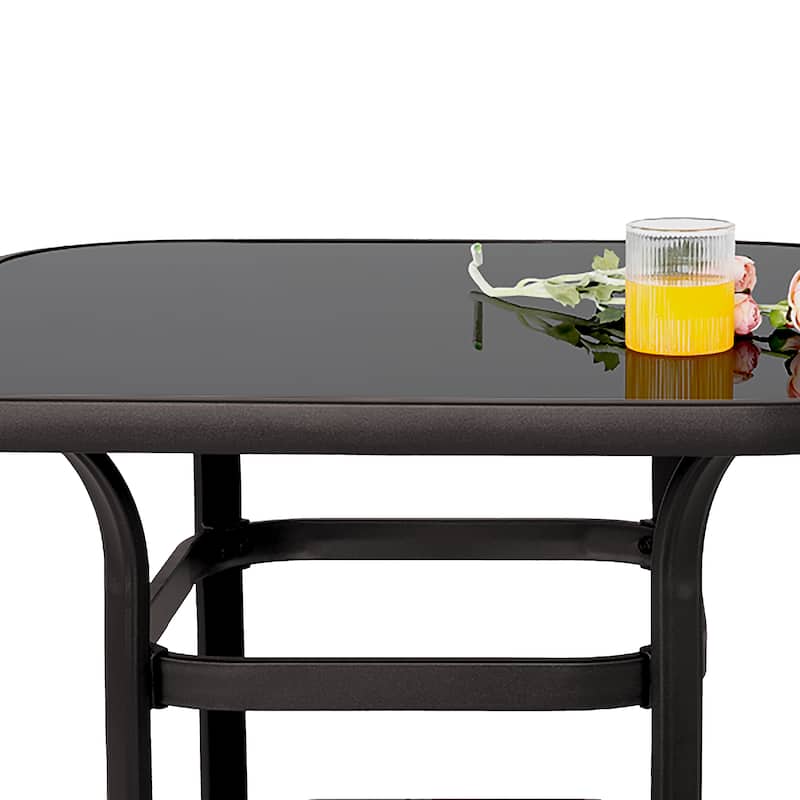 Outdoor 32 Inch Square Bar Table with Tempered Glass Tabletop