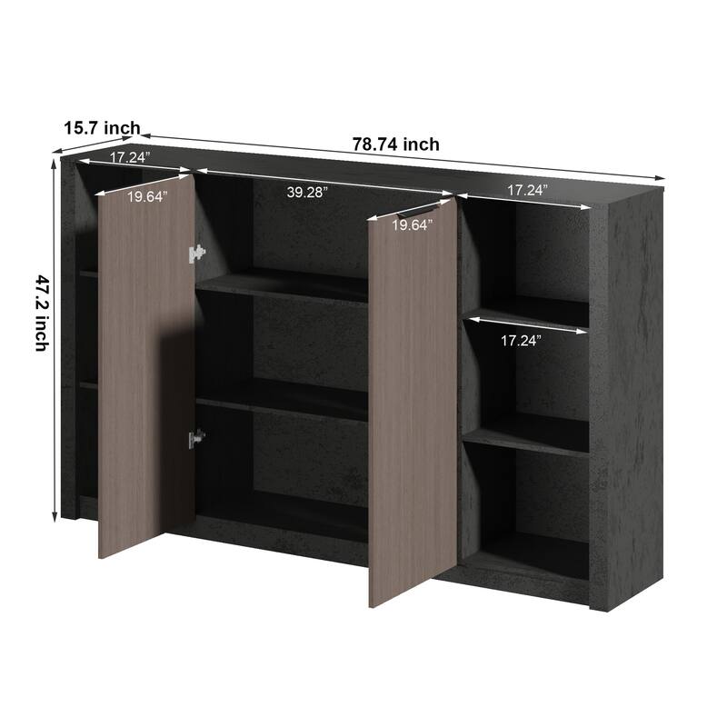 78.74inch Solid Wood File Cabinet with Doors Adjustable Shelves