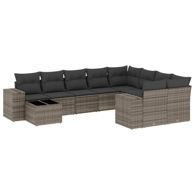 vidaXL Patio Sofa Set with Cushions Outdoor Furniture 10 Piece Poly Rattan