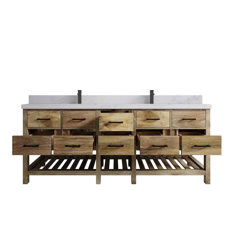 Willow Collections 84 in. W x 22 in. D Parker Mango Double Bowl Sink Bathroom Vanity with Parker Countertop