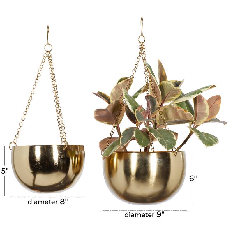 Black, Gold or Silver Metal Indoor Outdoor Hanging Dome Wall Planter with Chain (Set of 2)