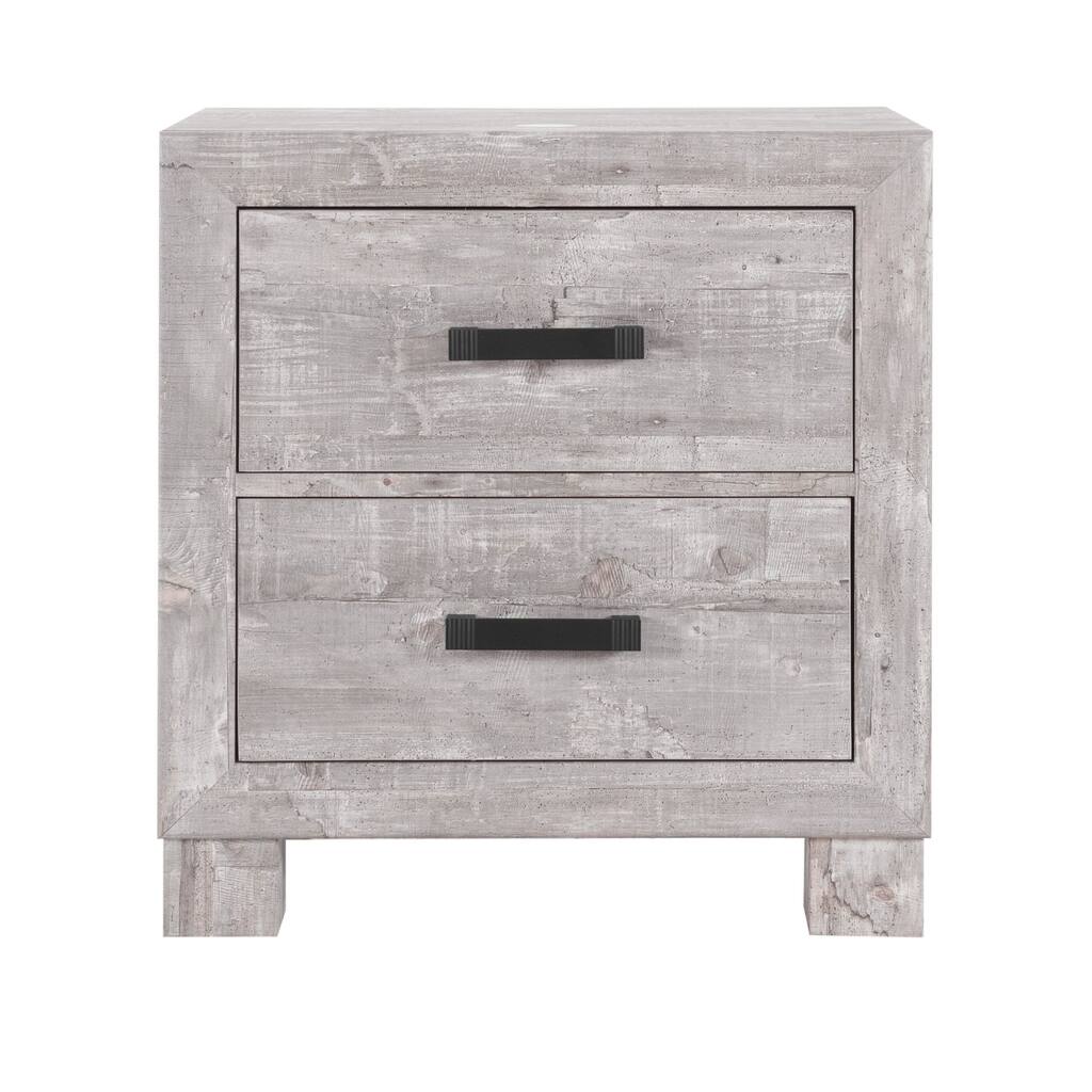 Grey Farmhouse Nightstand with Two Spacious Drawers