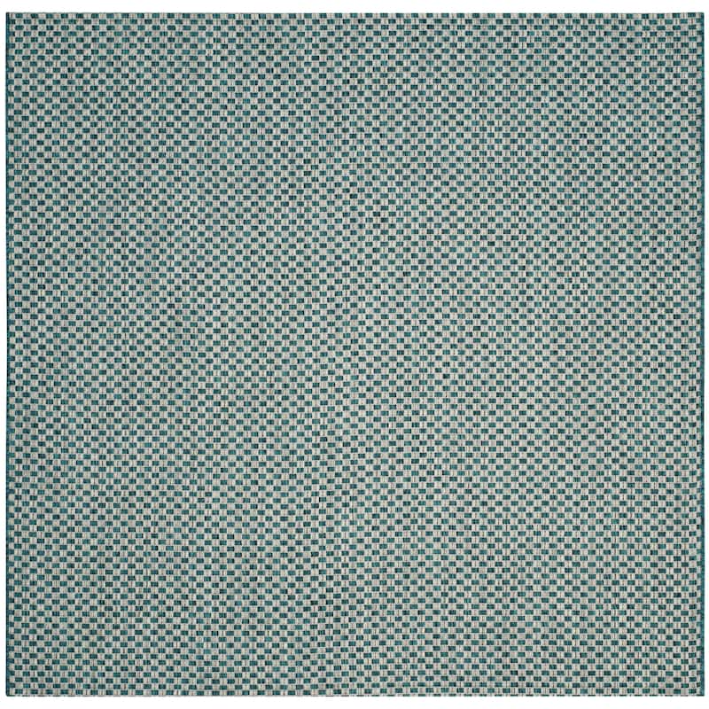 SAFAVIEH Courtyard Judi Indoor/ Outdoor Patio Backyard Rug - 6'7" Square - Turquoise/Light Grey