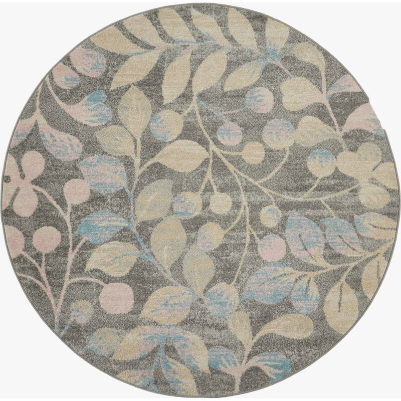 HomeRootsBotanical Leaves Cottage Round Area Rug - 63' X '63' X '0.5