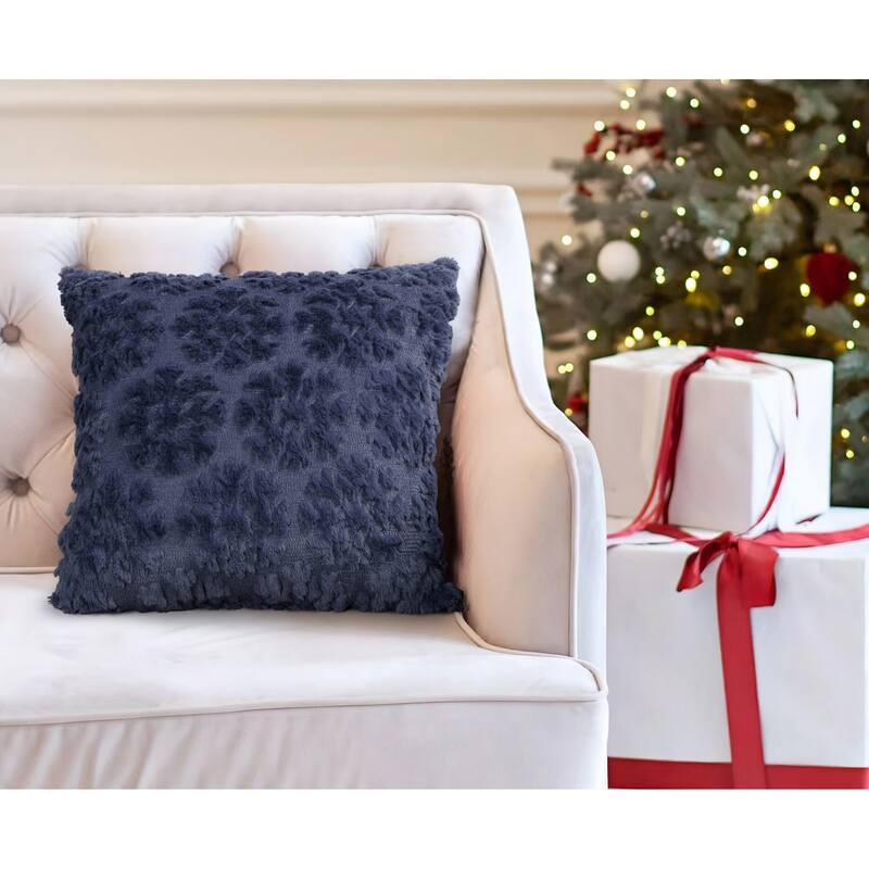 Snowflake Embroidered Throw Pillow - Blue