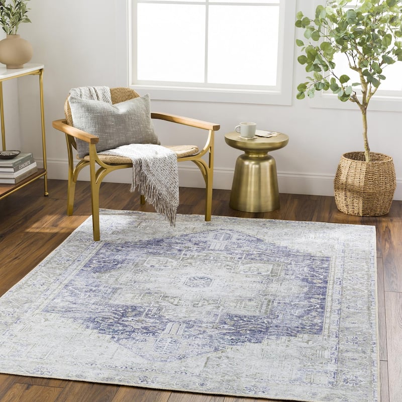 Livabliss Amelie Vintage Medallion Machine Washable Area Rug - Faded Blue - 8' 10" x 12'