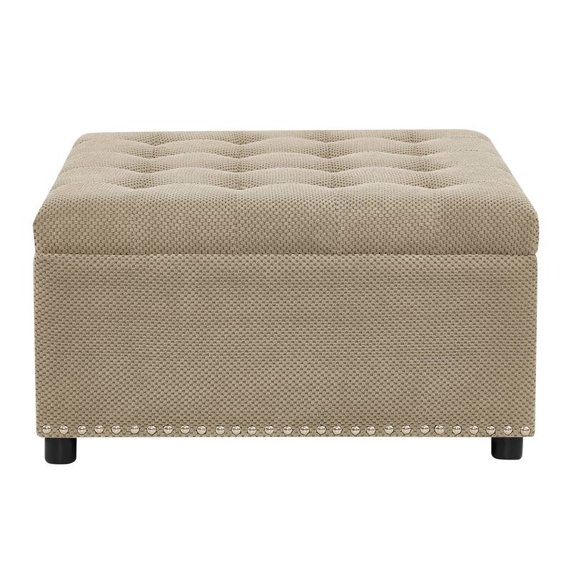 Storage Ottoman,Tufted Footstool, Nailhead Trim Ottoman, Square Storage Ottoman, Upholstered Coffee Table, Bedroom Storage