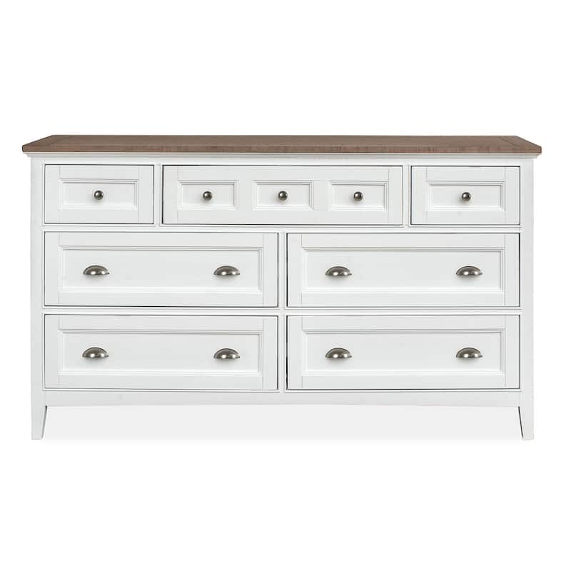 Magnussen Home Heron Cove Chalk White And Dovetail Grey 2 Tone Drawer Dresser With Landscape Mirror