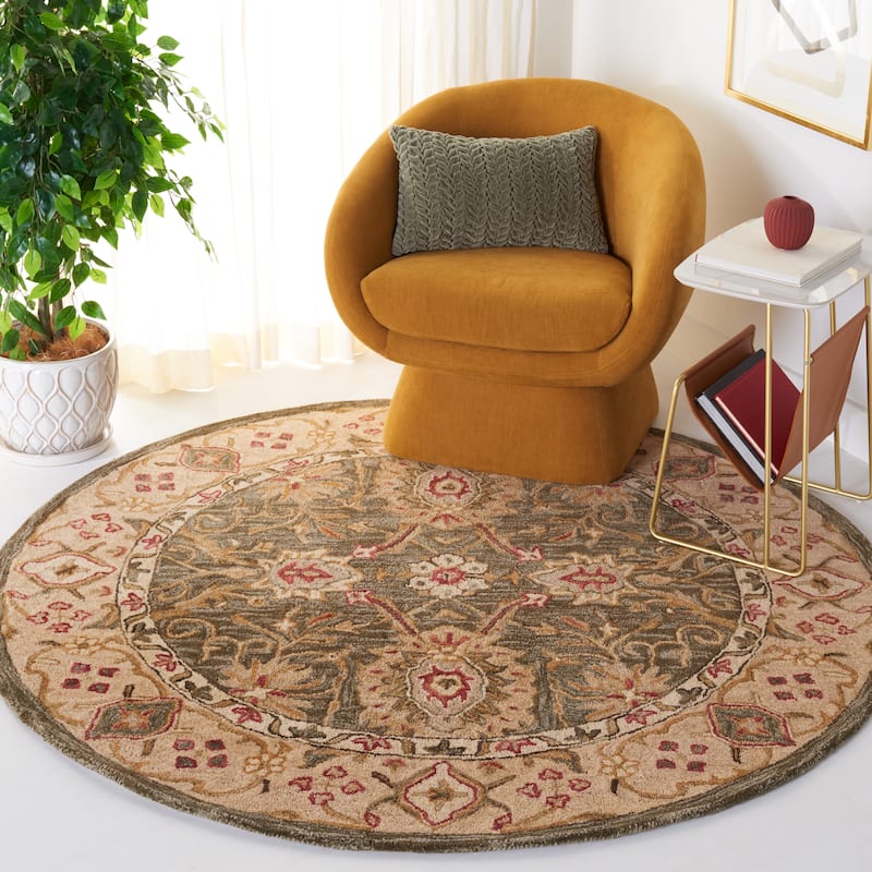 SAFAVIEH Handmade Anatolia Ylvije Traditional Oriental Hand-spun Wool Rug - 8' Round - Brown/Ivory