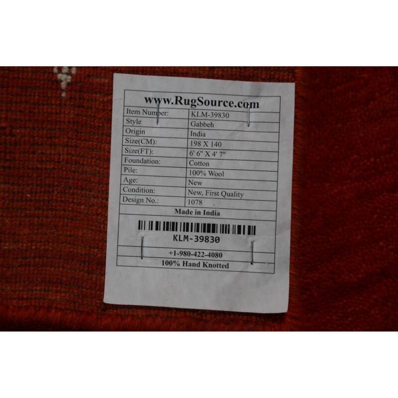Orange Tribal Gabbeh Indian Rug Hand-Knotted Wool Carpet - 4'7" x 6'6"