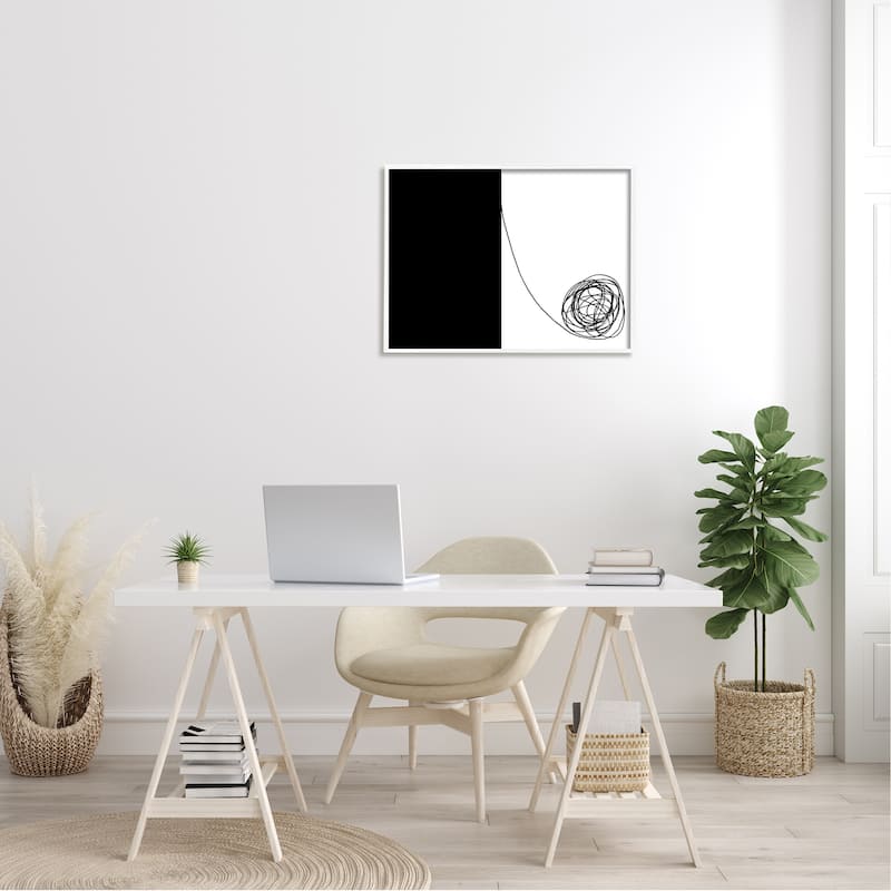 Stupell Simple Abstract Modern Black And White Scribble Framed Wall Art